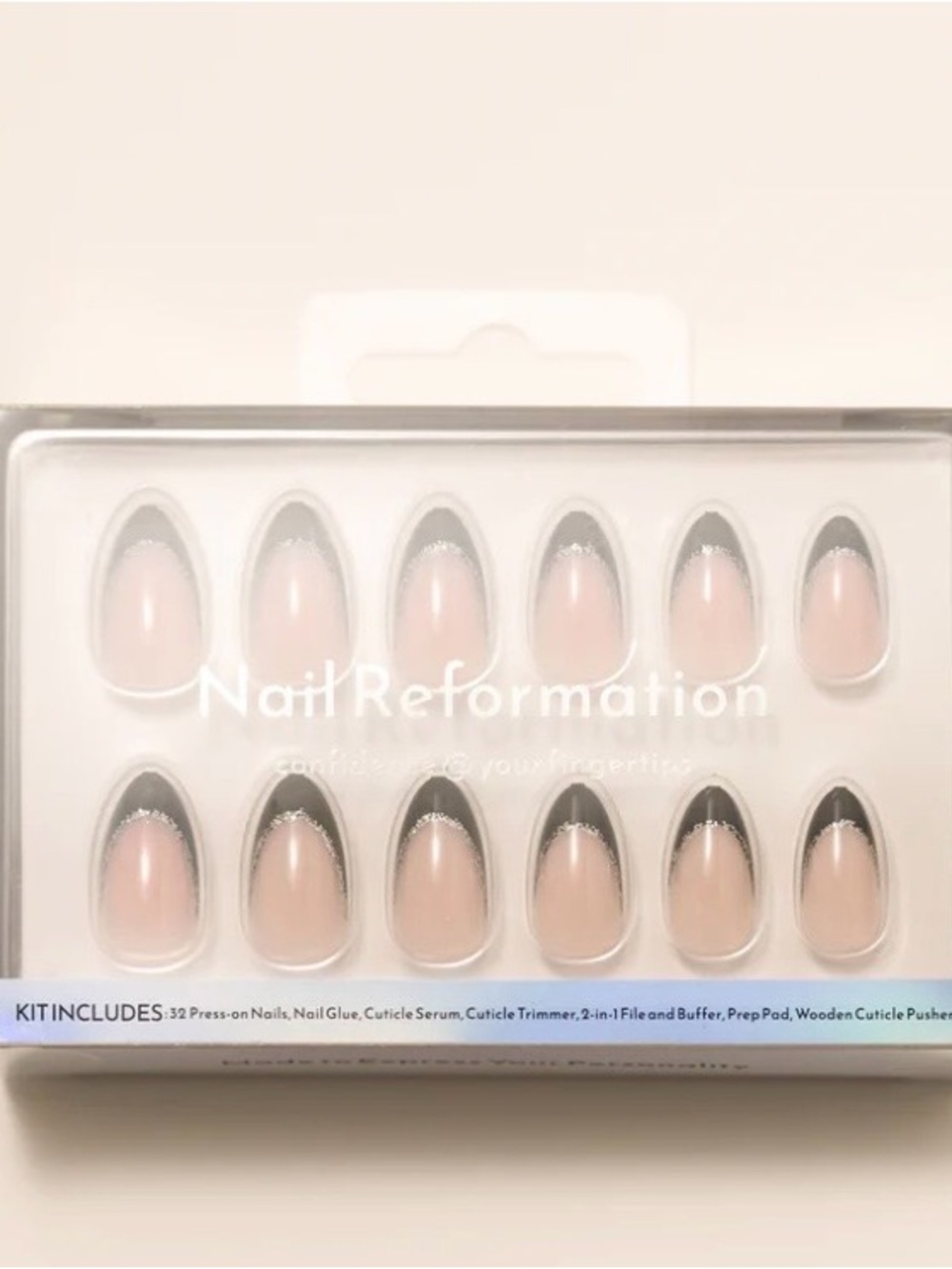 Nail Retoromation French Tip Press-On Nails Silver Lining